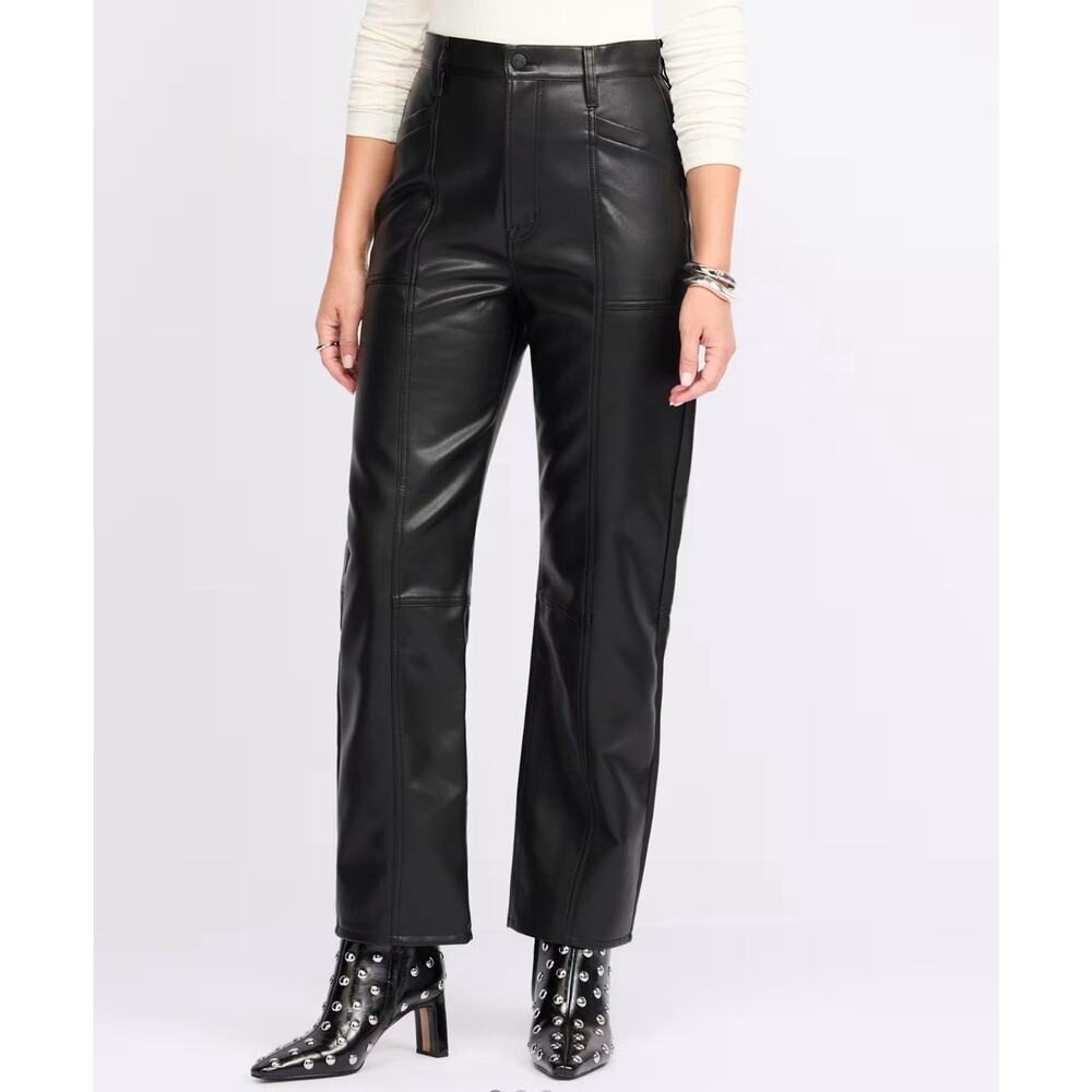 PISTOLA Taylor Black Vegan Leather High Rise Bowed Straight Leg Jean Pants Sz 29